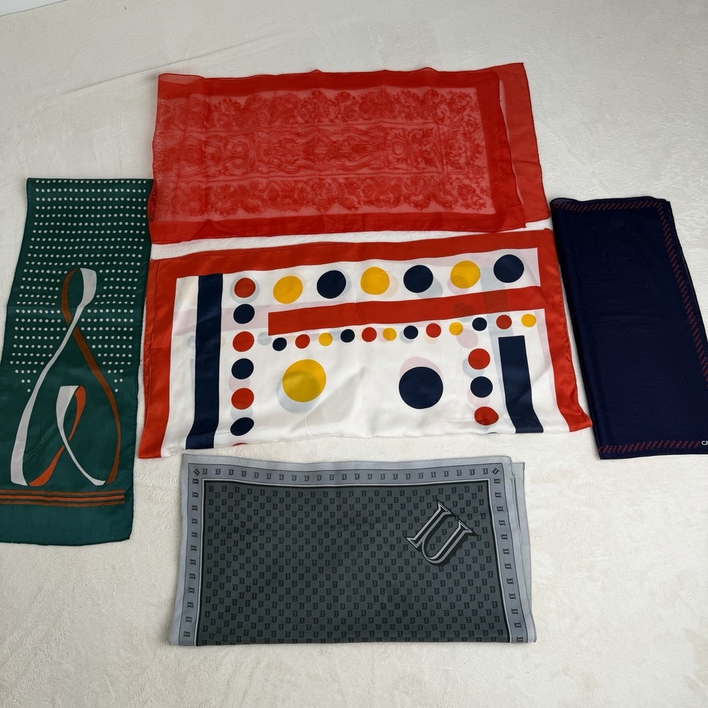 Designer Style Scarf Lot Caron Paris Geometric Polka Dot Non Silk Scarves‎ Retro